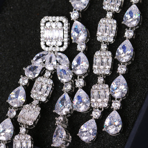 Fashion Tassel Silver-plated Ear Studs Geometric Zircon