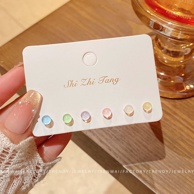 Six-piece Color Bean-shaped Stud Earrings Suit