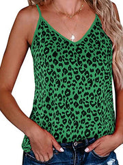 Leopard Print Printed V-neck Sling Loose Top For Women