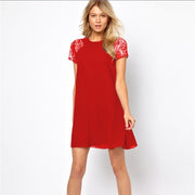 622 Summer European And American Sleeves Lace Stitching Snow White Elegant Back Slit Dress