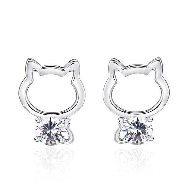 Summer Popular Cat Sterling Silver Zircon Earrings