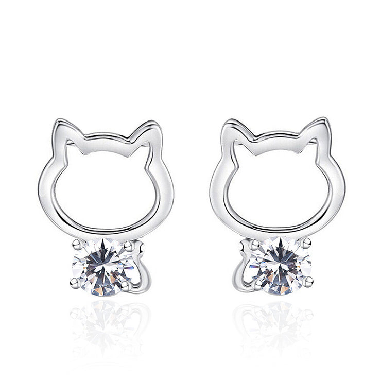 Summer Popular Cat Sterling Silver Zircon Earrings