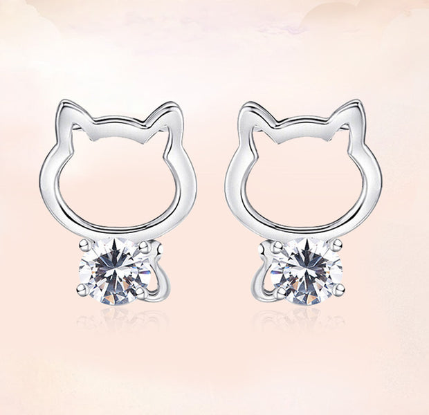 Summer Popular Cat Sterling Silver Zircon Earrings