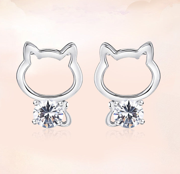 Summer Popular Cat Sterling Silver Zircon Earrings