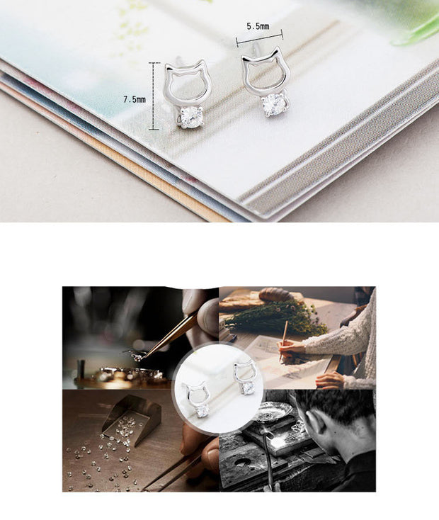 Summer Popular Cat Sterling Silver Zircon Earrings
