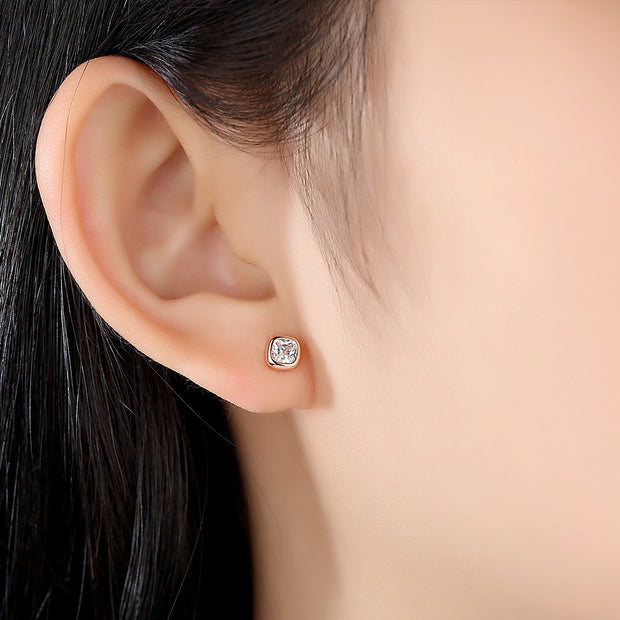 Simple Sterling Silver Ear Studs Square Zircon