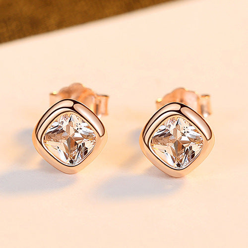 Simple Sterling Silver Ear Studs Square Zircon