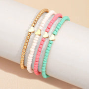 Bohemian Love Bead Four-piece Bracelet Simple Peach Heart Beaded Bracelet Bracelet
