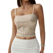 Adjustable Back Shoulder Strap Sleeveless Hollow Backless Sequin Sling