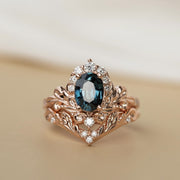 Women's Inlaid Blue Crystal Ring Rose Gold Branch Flower