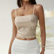 Adjustable Back Shoulder Strap Sleeveless Hollow Backless Sequin Sling