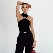 Women's Metal Decorative Turtleneck Slim Vest