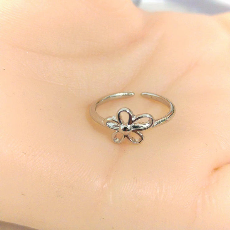 Thai Silver Sweet And Simple Hollow Silver Small Flower Open Index Finger Ring