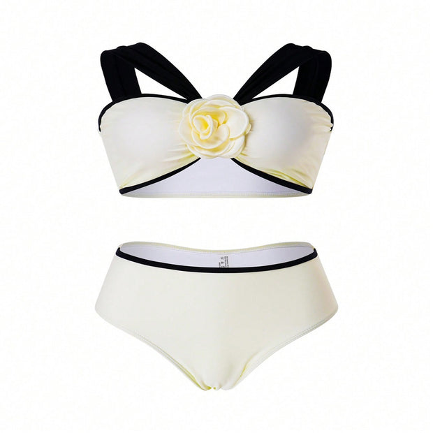 Pattern Swimsuit Bikini Swimsuit With Shoulder Straps Black And White