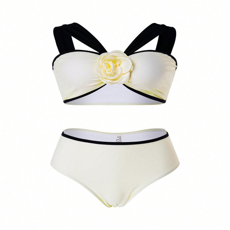 Pattern Swimsuit Bikini Swimsuit With Shoulder Straps Black And White