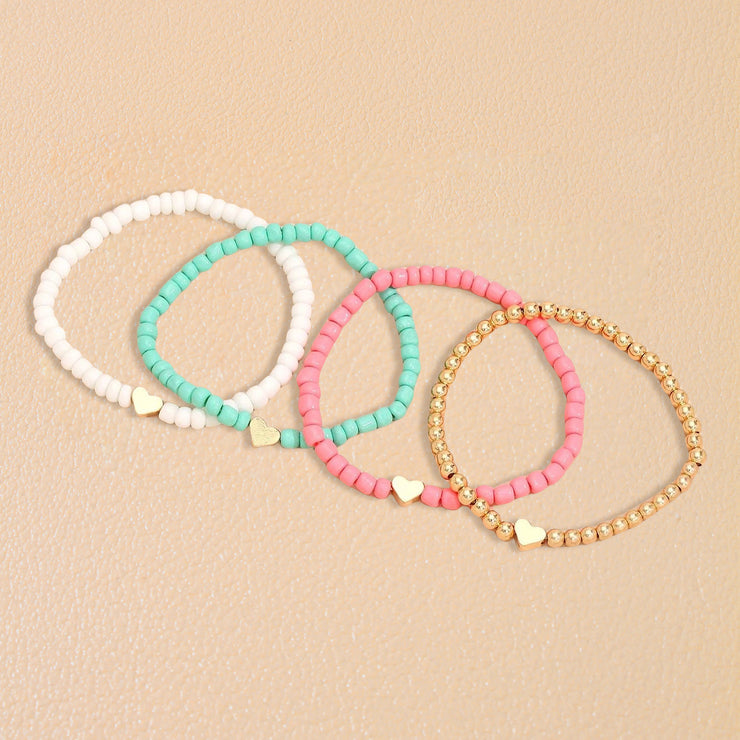 Bohemian Love Bead Four-piece Bracelet Simple Peach Heart Beaded Bracelet Bracelet