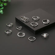 Vintage Opal Rhinestone Star Moon 13 Pieces Set Rings