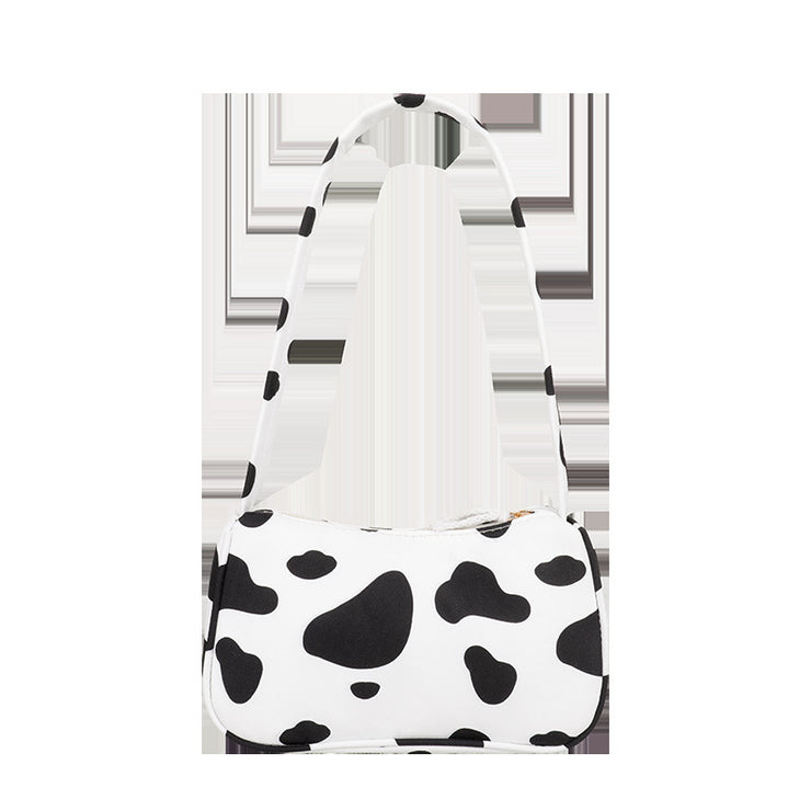 Harajuku Style Cow Shoulder Bag Black And White Stripes Simple