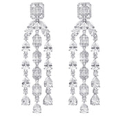 Fashion Tassel Silver-plated Ear Studs Geometric Zircon