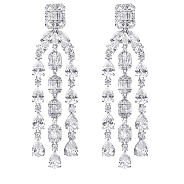 Fashion Tassel Silver-plated Ear Studs Geometric Zircon