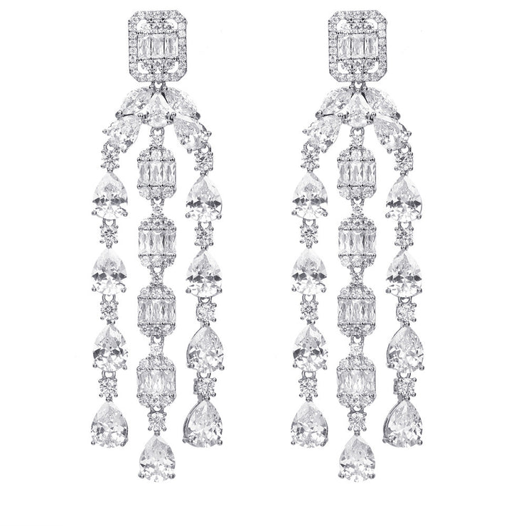 Fashion Tassel Silver-plated Ear Studs Geometric Zircon
