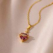 New Heart-shaped Cross Zircon Necklace Red Pendant Female Personality