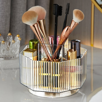 Desktop Grid Rotating Cosmetic Brush Storage Container