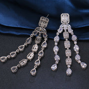 Fashion Tassel Silver-plated Ear Studs Geometric Zircon