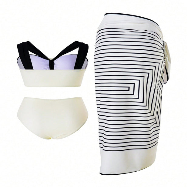 Pattern Swimsuit Bikini Swimsuit With Shoulder Straps Black And White