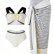 Pattern Swimsuit Bikini Swimsuit With Shoulder Straps Black And White