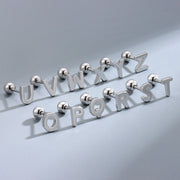 S925 Sterling Silver Glossy 26 Letters Screw Pin Ear Studs