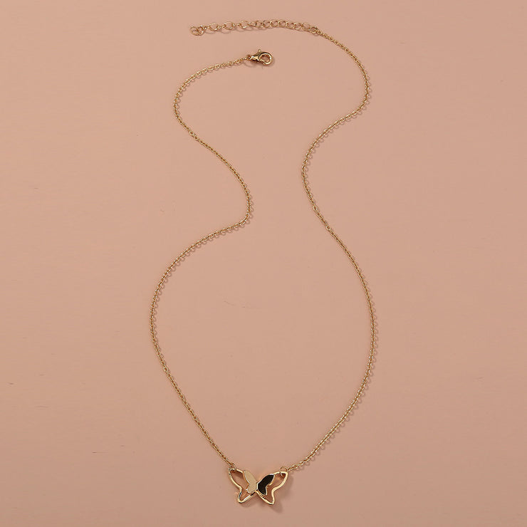 Women's Fashion Simple Double-layer Metal Butterfly Pendant Necklace