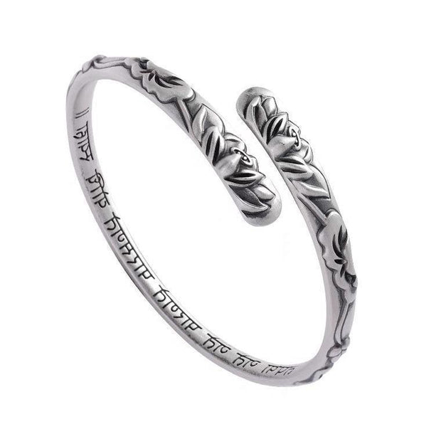 Retro With Opening Lotus Silver Bracelet Children
