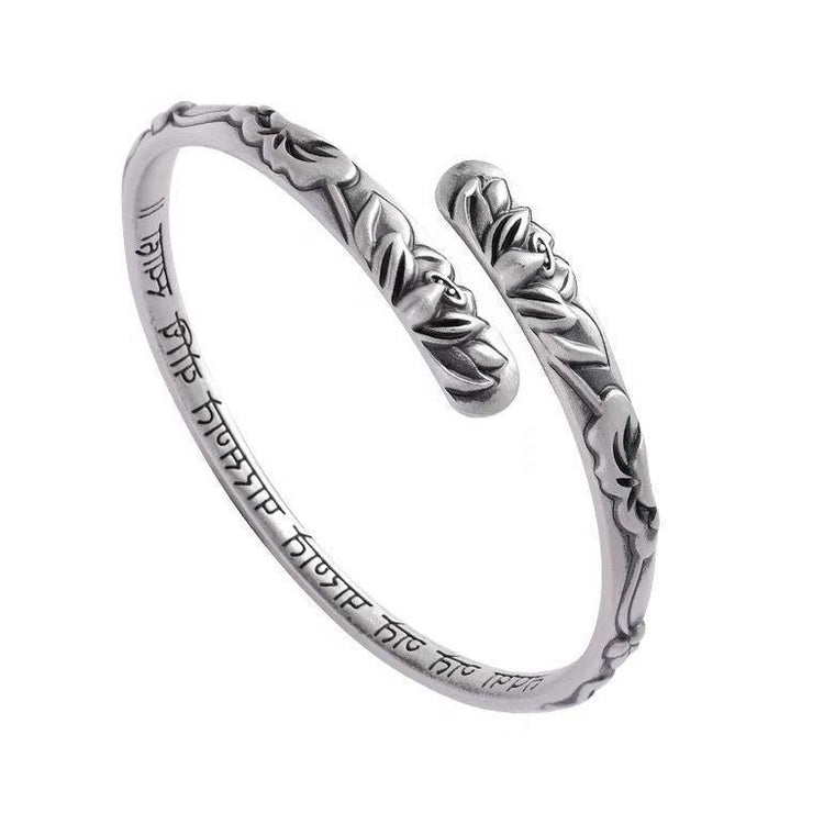 Retro With Opening Lotus Silver Bracelet Children