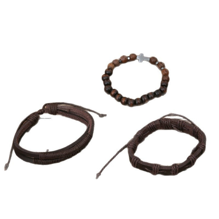 Amazon Foreign Trade Wholesale Punk Retro Hand-knitted Accessory Men's Coffee Color Alloy Cross Scripture Bracelet