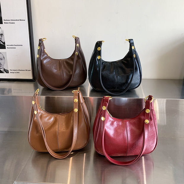 Underarm Bag Oil Wax Leather Trendy Texture One-shoulder Crossboby Bag Women's Bag