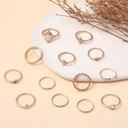 Vintage Opal Rhinestone Star Moon 13 Pieces Set Rings