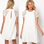 622 Summer European And American Sleeves Lace Stitching Snow White Elegant Back Slit Dress