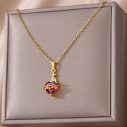 New Heart-shaped Cross Zircon Necklace Red Pendant Female Personality