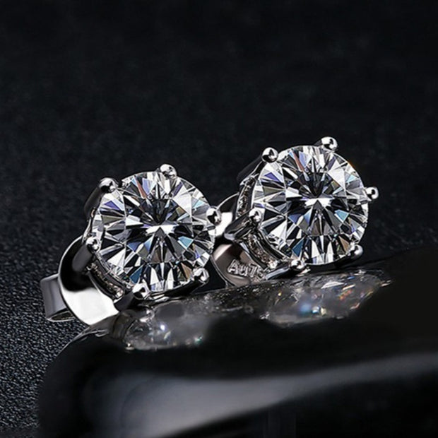 Ear Studs Round Hard Support Hexaclaw Zircon Earrings