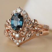 Women's Inlaid Blue Crystal Ring Rose Gold Branch Flower