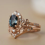 Women's Inlaid Blue Crystal Ring Rose Gold Branch Flower