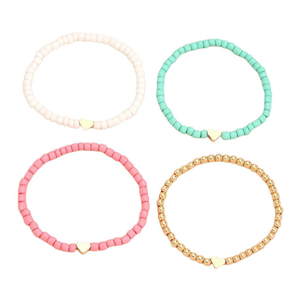 Bohemian Love Bead Four-piece Bracelet Simple Peach Heart Beaded Bracelet Bracelet