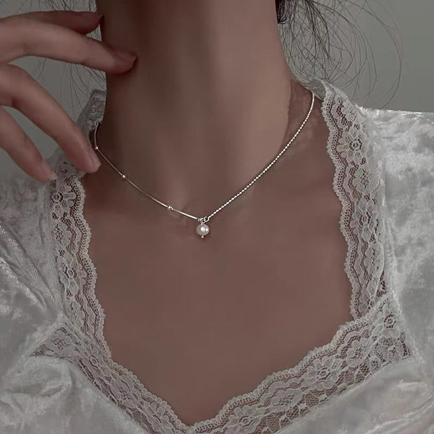 Titanium Steel Necklace Female Niche Design Hot Girl Short Pearl