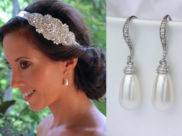 Elegant Drop-shaped Artificial Freshwater Pearl Shell Pearl Fully-inlaid Long Earrings