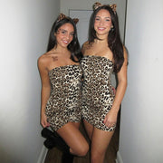 Leopard Print Cold-shoulder Bodycon Waist Tube Top Dress