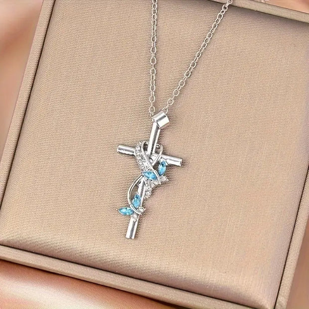 Exquisite Elegant Butterfly Cross Pendant Necklace