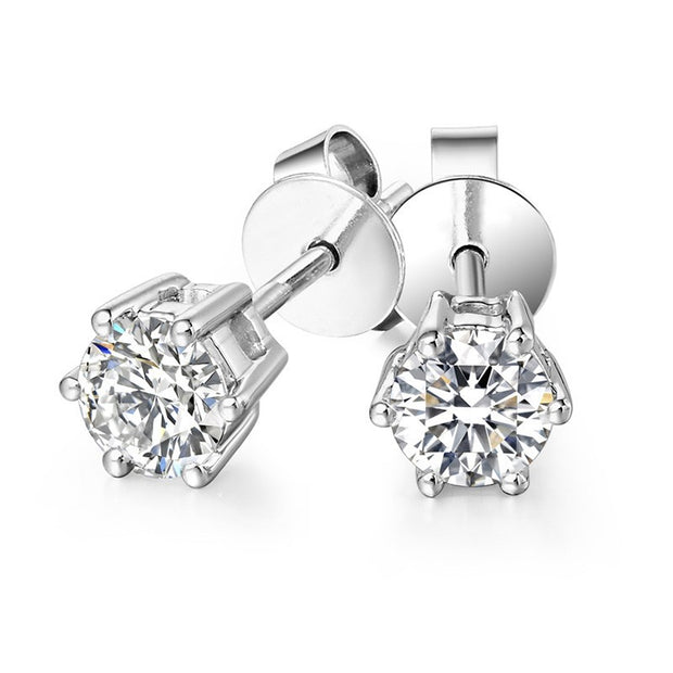 Ear Studs Round Hard Support Hexaclaw Zircon Earrings