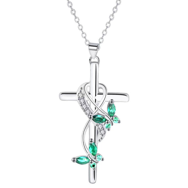 Exquisite Elegant Butterfly Cross Pendant Necklace