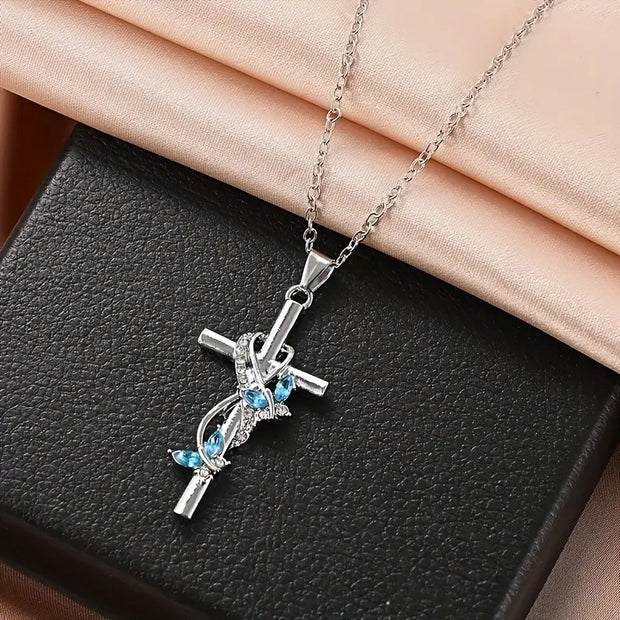 Exquisite Elegant Butterfly Cross Pendant Necklace